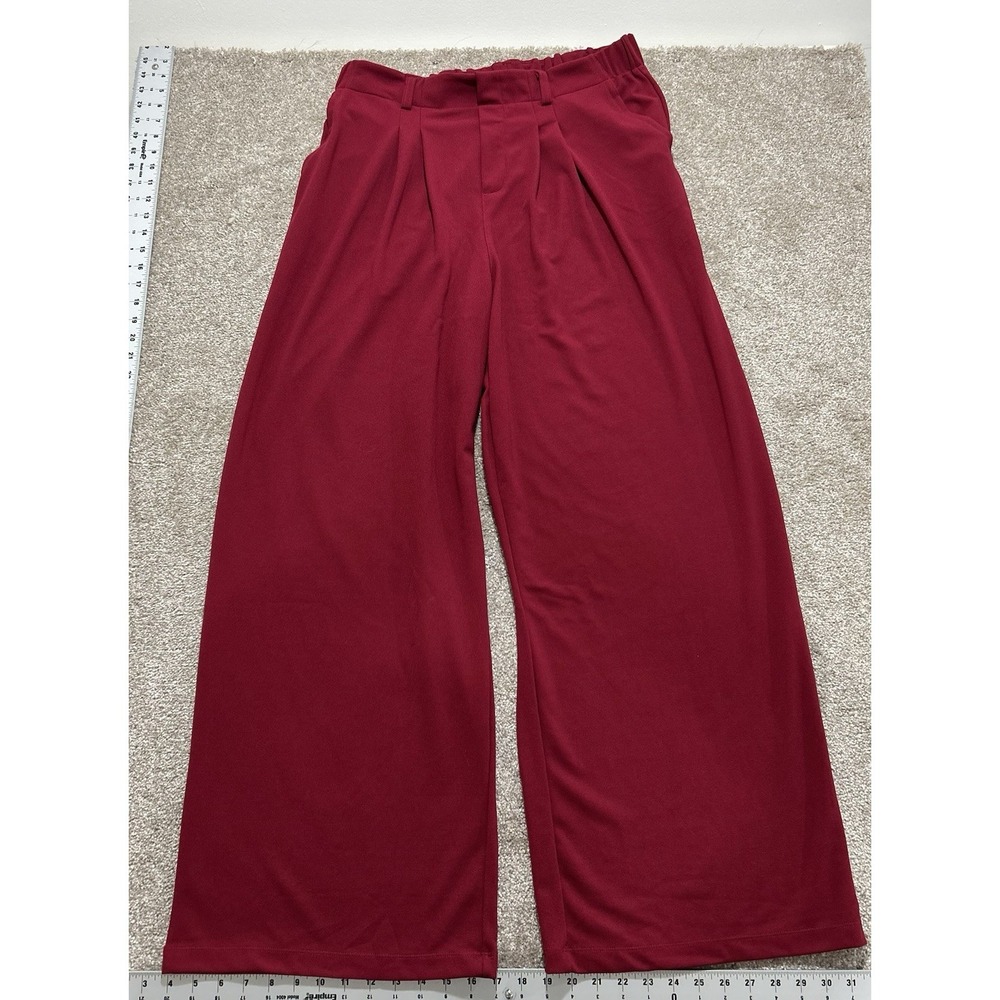 Wide-Leg Pull-On Pants in Wine Red